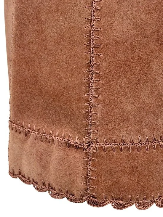 Free People Suede Patchwork High Waist Mini Skirt | Western Boho Coastal 70s 10 - Picture 6 of 16